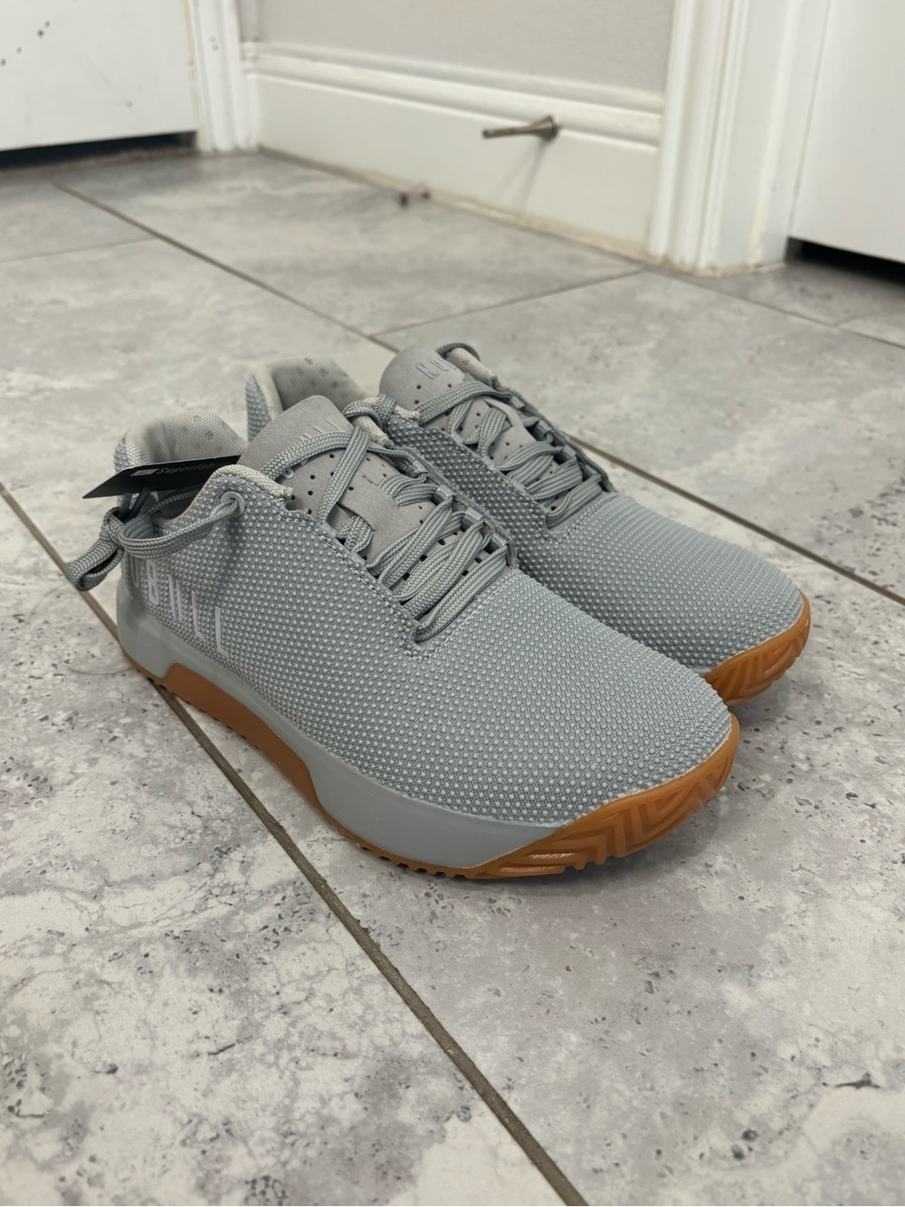 NOBULL Light Grey Knit Athletic Sneakers with Gum Outsole